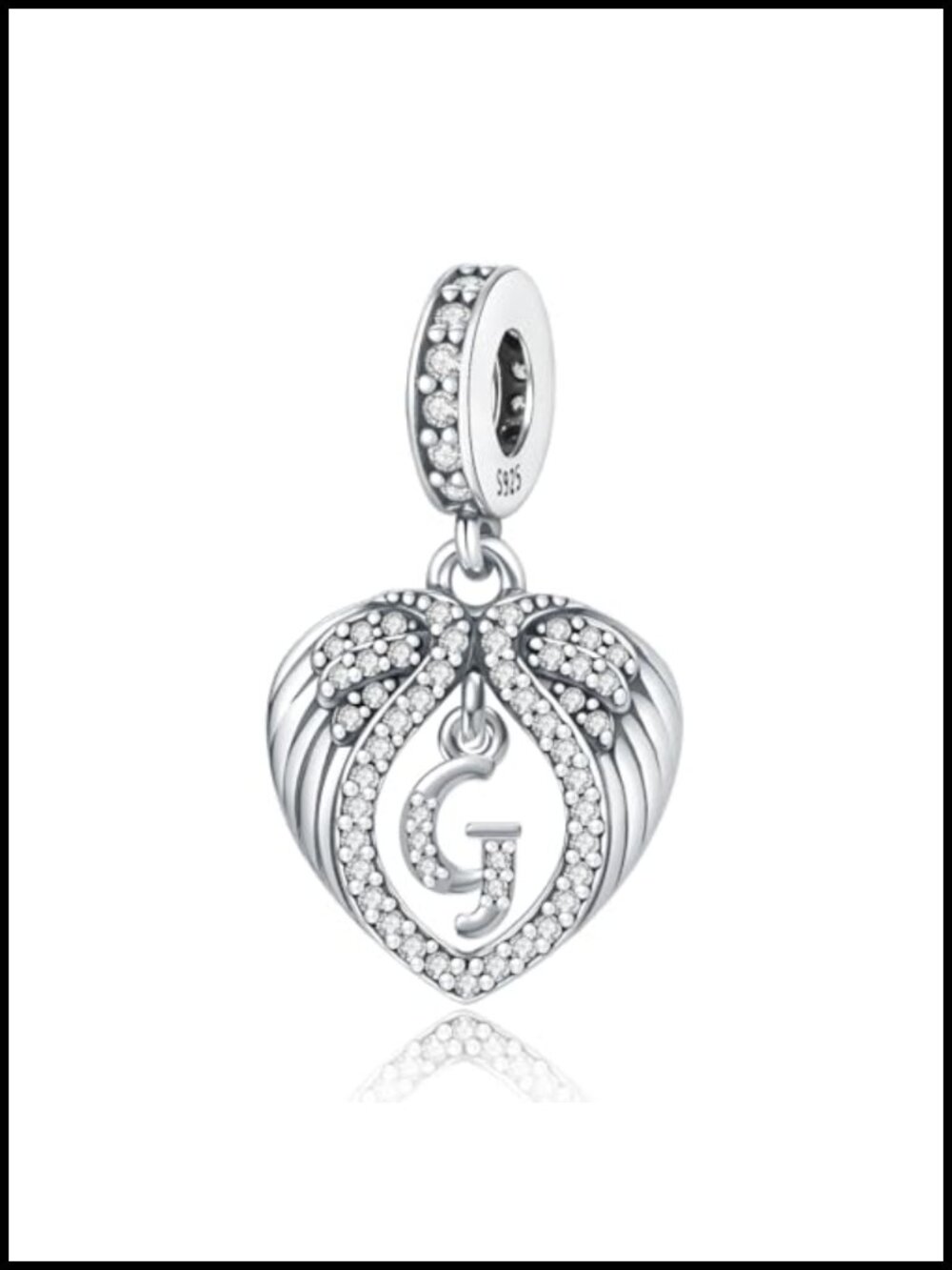 925 Sterling Silver Heart Wing Initial G Charm for Pandora Bracelet